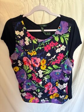 Ralph Lauren Navy Floral Short Sleeve Blouse